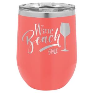 12 oz Vacumm Insulated Stemless Wine Tumbler w/Lid Coral