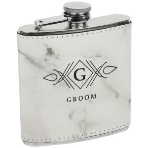 6 oz Leatherette Flask White Marble